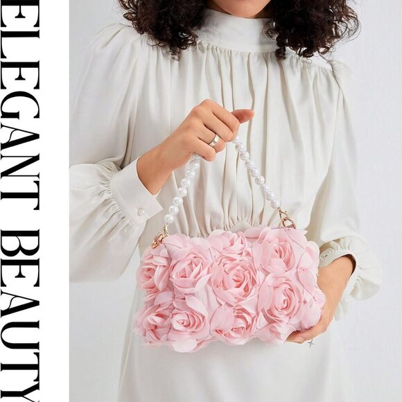 Women Clutch Purse Chiffon 3D Floral Evening Handbag for Wedding Prom Party - Picture 2 of 6